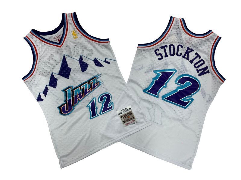 Utah Jazz #12 John Stockton Jazz 12 # White Edition 96-97 Season Mitchell Retro Jersey --. Stockton Style 1 basketball jersey product view 1