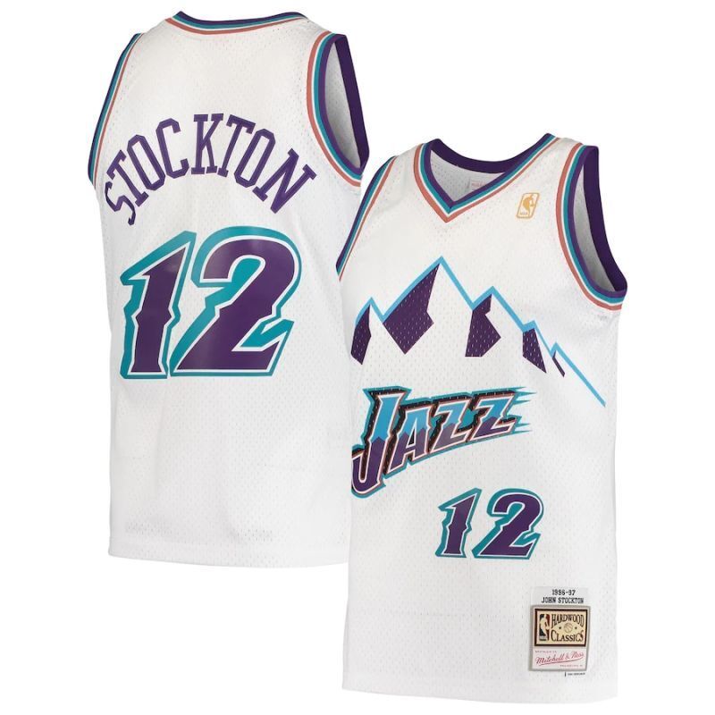Utah Jazz #12 John Stockton Jazz Team 12 # Stockton m&n Retro White Jersey Basketball Jersey basketball jersey product view 1