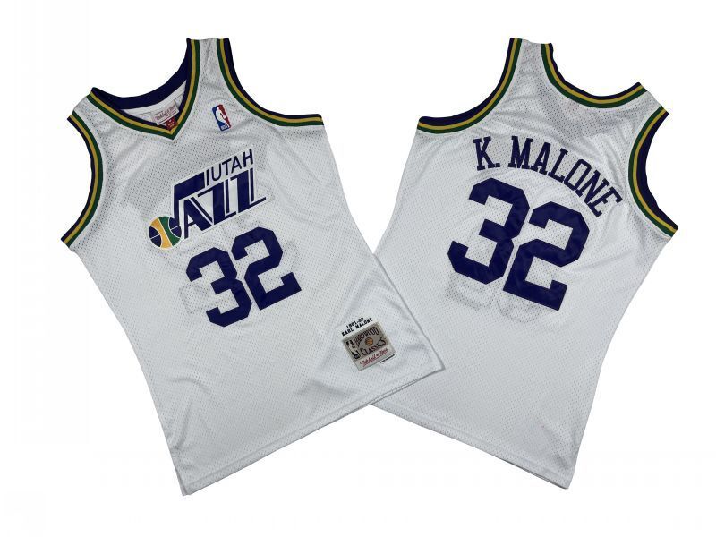 Utah Jazz #32 Karl Malone Jazz 32 # White 91-92 Season Mitchell Retro Jersey -- Karl . Malone Style 2 basketball jersey product view 1