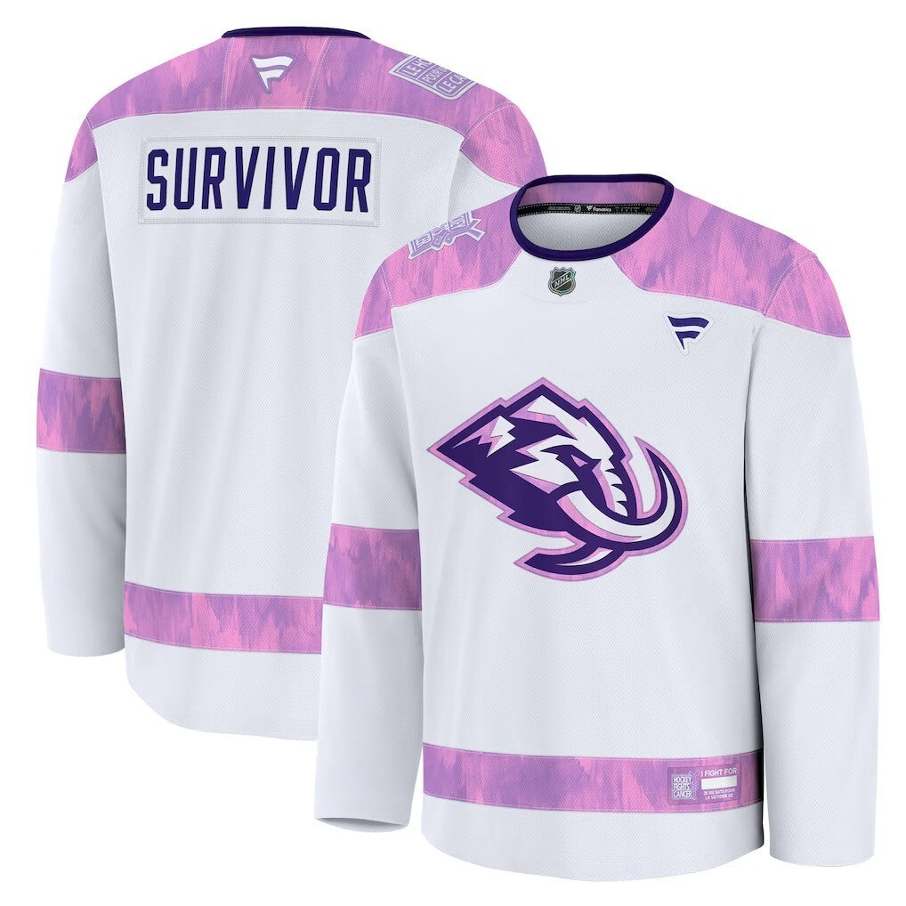 Utah Mammoth Fanatics Hockey Fights Cancer Survivor Practice Jersey - White Hockey Jersey hockey jersey product view 1
