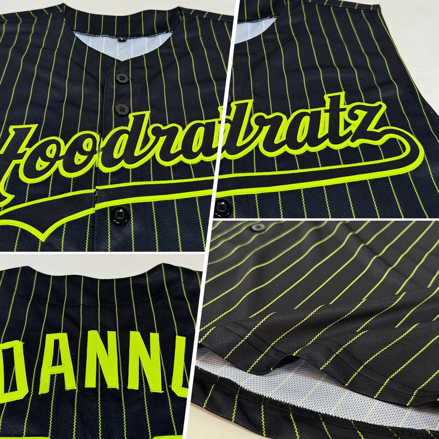 Custom Black Neon Green Pinstripe Neon Green Authentic Sleeveless Baseball Jersey baseball jersey product view 2