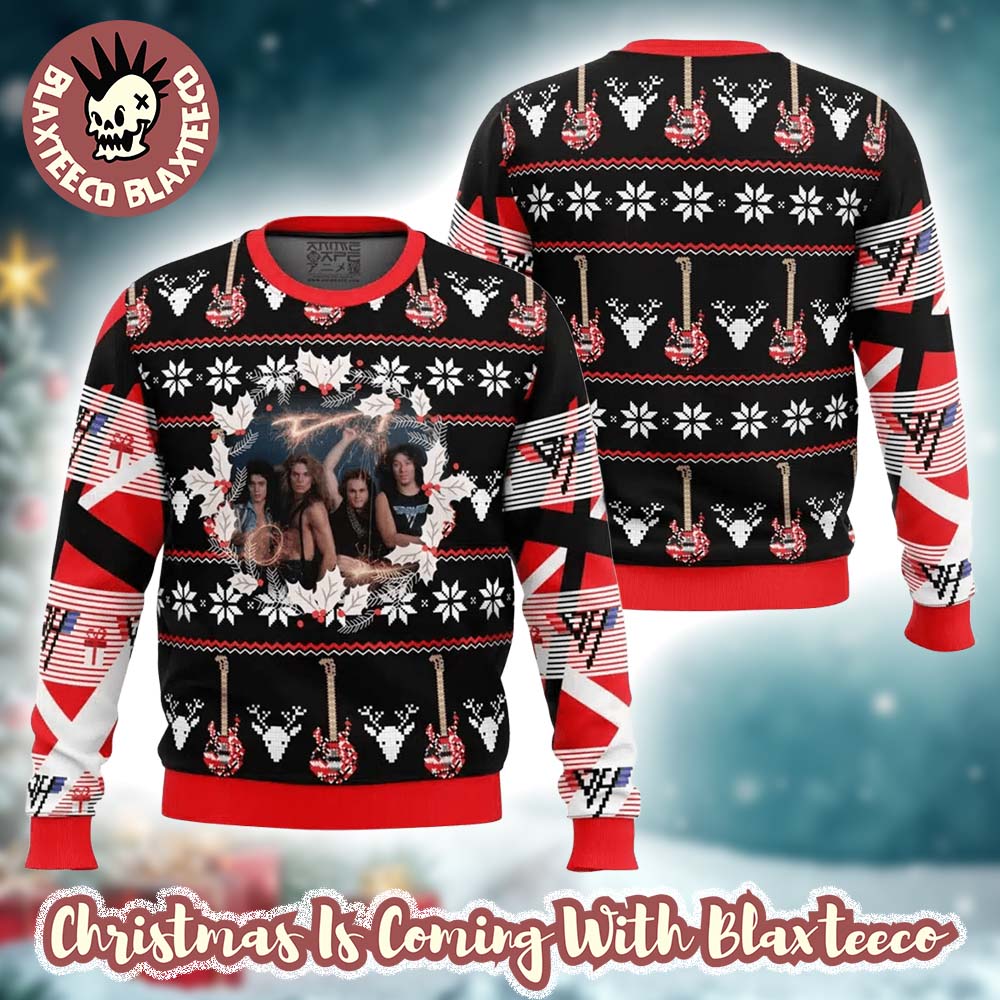 Van Halen Band Photo Xmas Wreath Holiday Gifts 2025 Ugly Christmas Sweater Unisex T-shirt, Sweatshirt, Hoodie, Long Sleeve Tee - T-Shirt, Sweatshirt, Hoodie