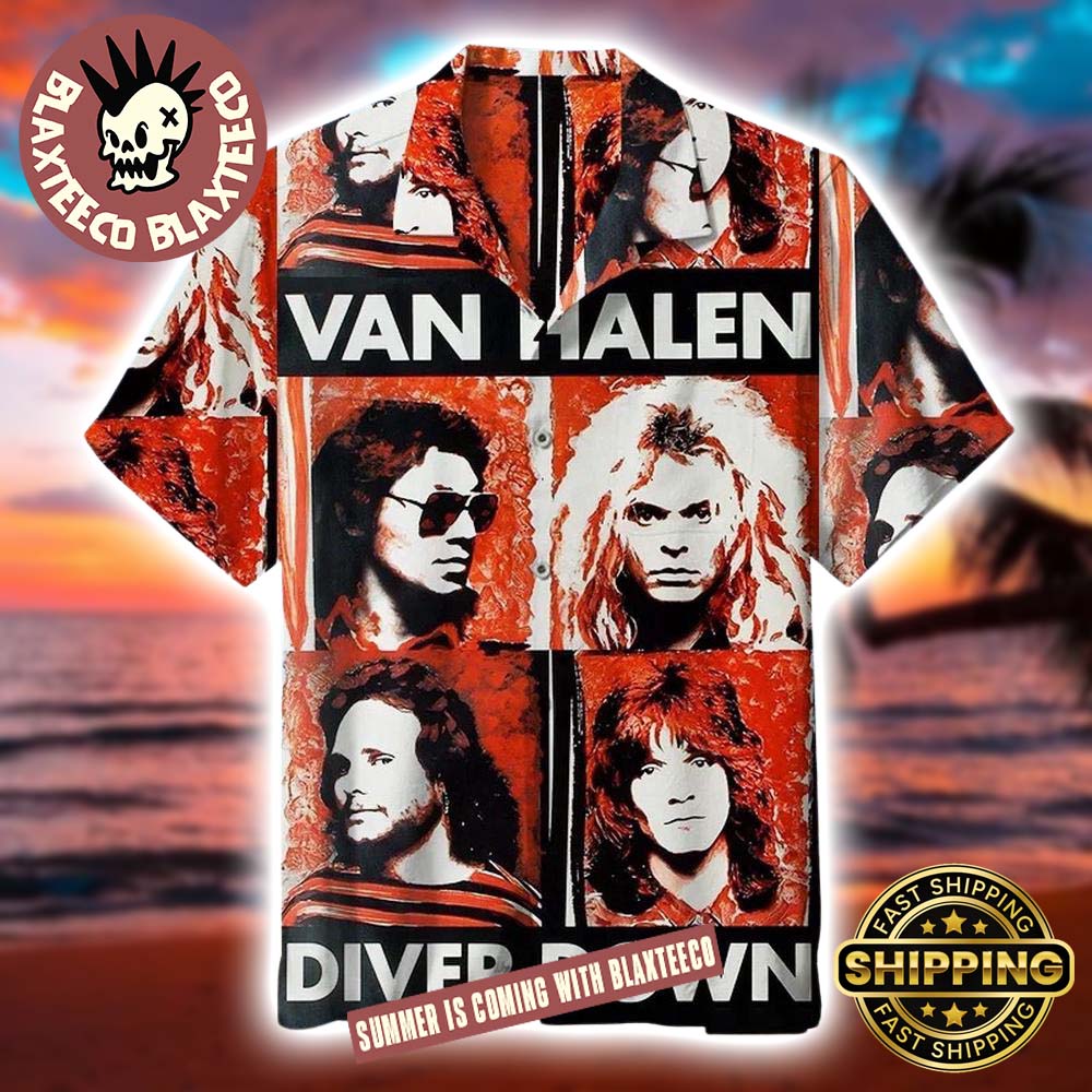 Van Halen Diver Down All Band Member Portrait Red Hawaiian Shirt 2025 For Fans Unisex T-shirt, Sweatshirt, Hoodie, Long Sleeve Tee - T-Shirt, Sweatshirt, Hoodie