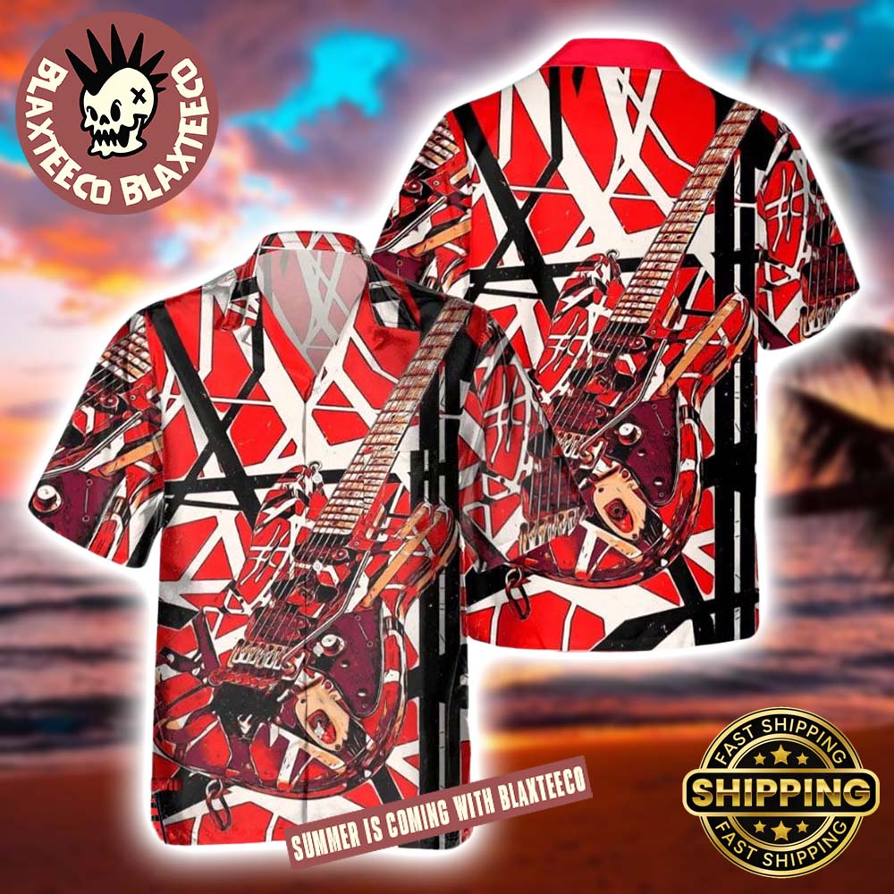 Van Halen Eddie Guitar Band Signature Hard Rock Red Hawaiian Shirt 2025 Unisex T-shirt, Sweatshirt, Hoodie, Long Sleeve Tee - T-Shirt, Sweatshirt, Hoodie