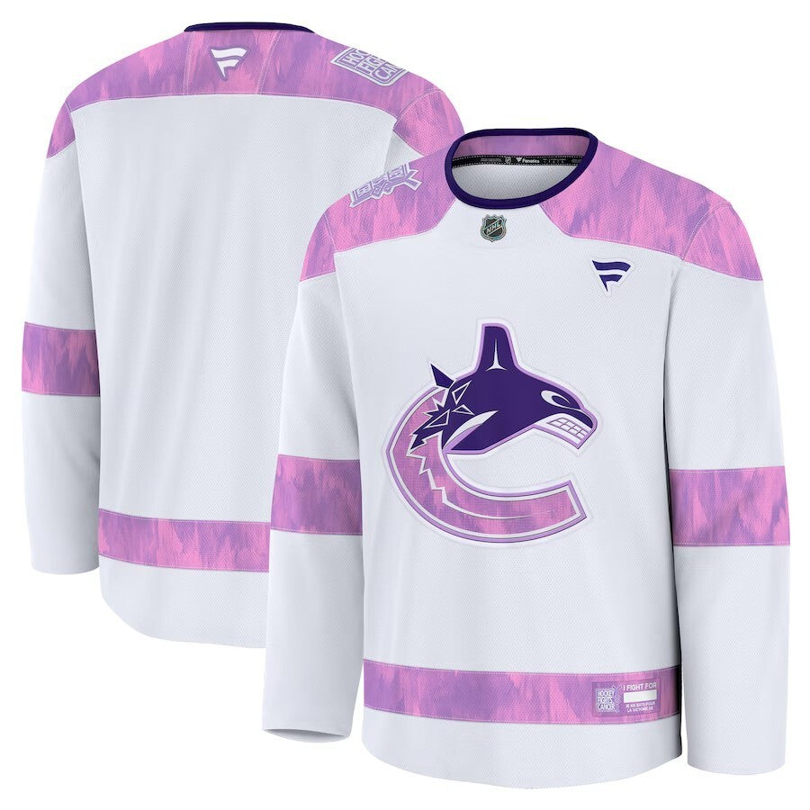 Vancouver Canucks 2024 Hockey Fights Cancer Practice Jersey - White Hockey Jersey hockey jersey product view 1