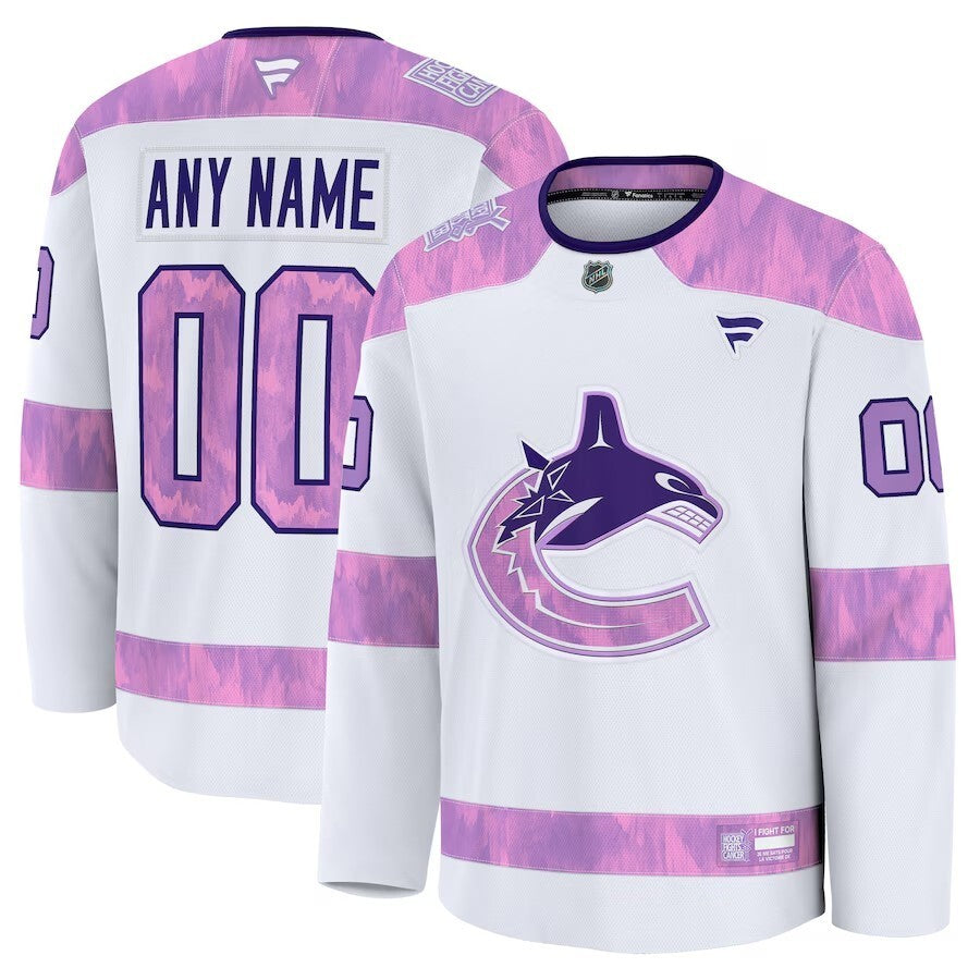 Vancouver Canucks Fanatics 2024 Hockey Fights Cancer Custom Practice Jersey - White Hockey Jersey hockey jersey product view 1