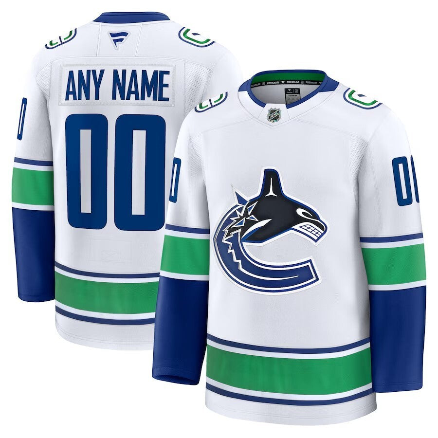 Vancouver Canucks Fanatics Away Premium Custom Jersey - White Hockey Jersey hockey jersey product view 1