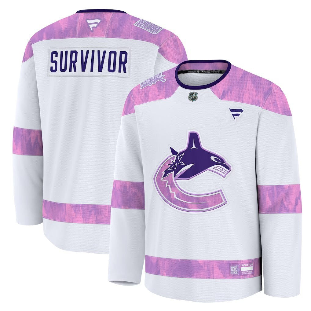 Vancouver Canucks Fanatics Hockey Fights Cancer Practice Jersey - White Hockey Jersey hockey jersey product view 1