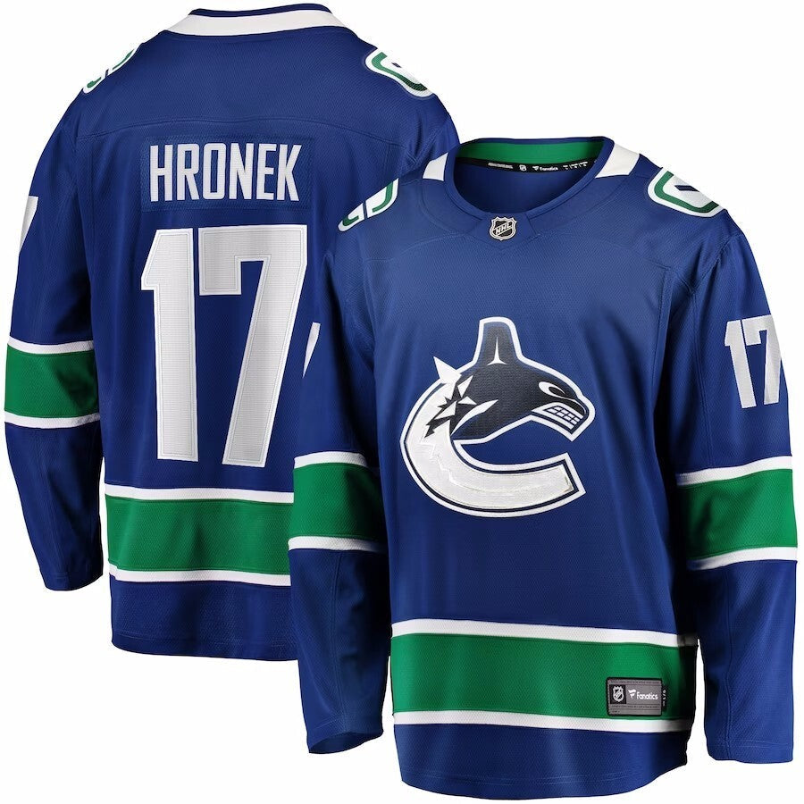 Vancouver Canucks #17 Filip Hronek Branded Home Breakaway Jersey - Blue Hockey Jersey hockey jersey product view 1