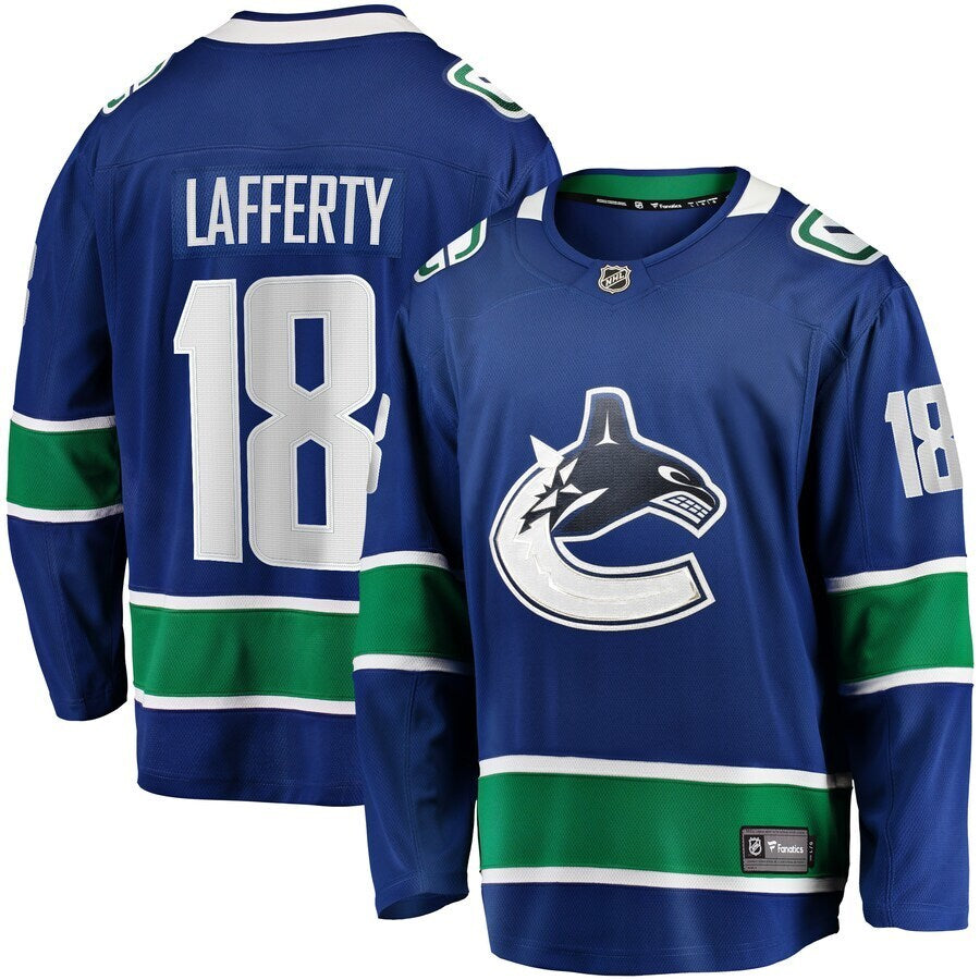 Vancouver Canucks #18 Sam Lafferty Home Premier Breakaway Player Jersey - Blue Hockey Jersey hockey jersey product view 1