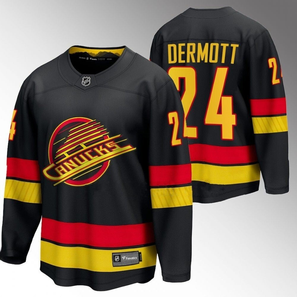 Vancouver Canucks #24 Travis Dermott Black 2023-24 Alternate Hockey Jersey hockey jersey product view 1