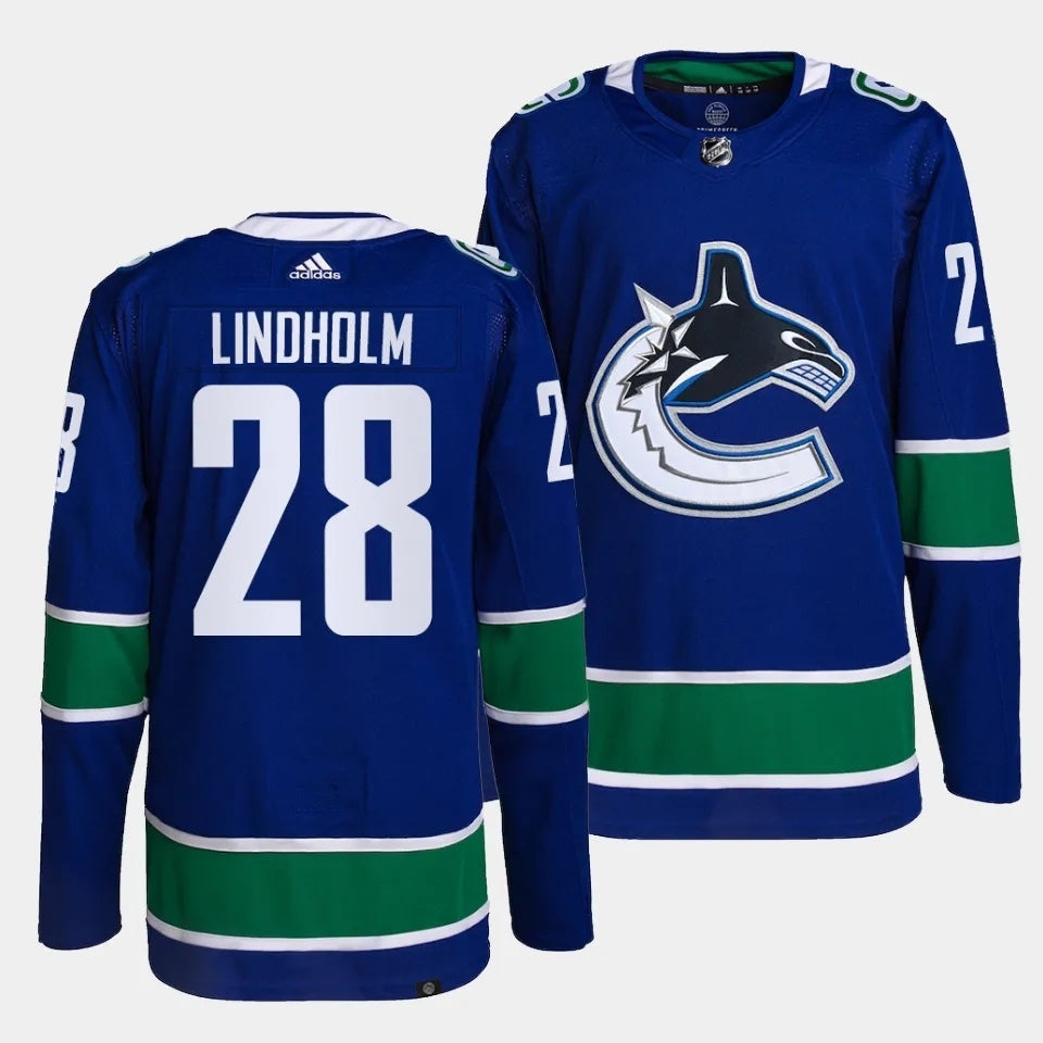 Vancouver Canucks #28 Elias Lindholm Home Blue Jersey Hockey Jersey hockey jersey product view 1