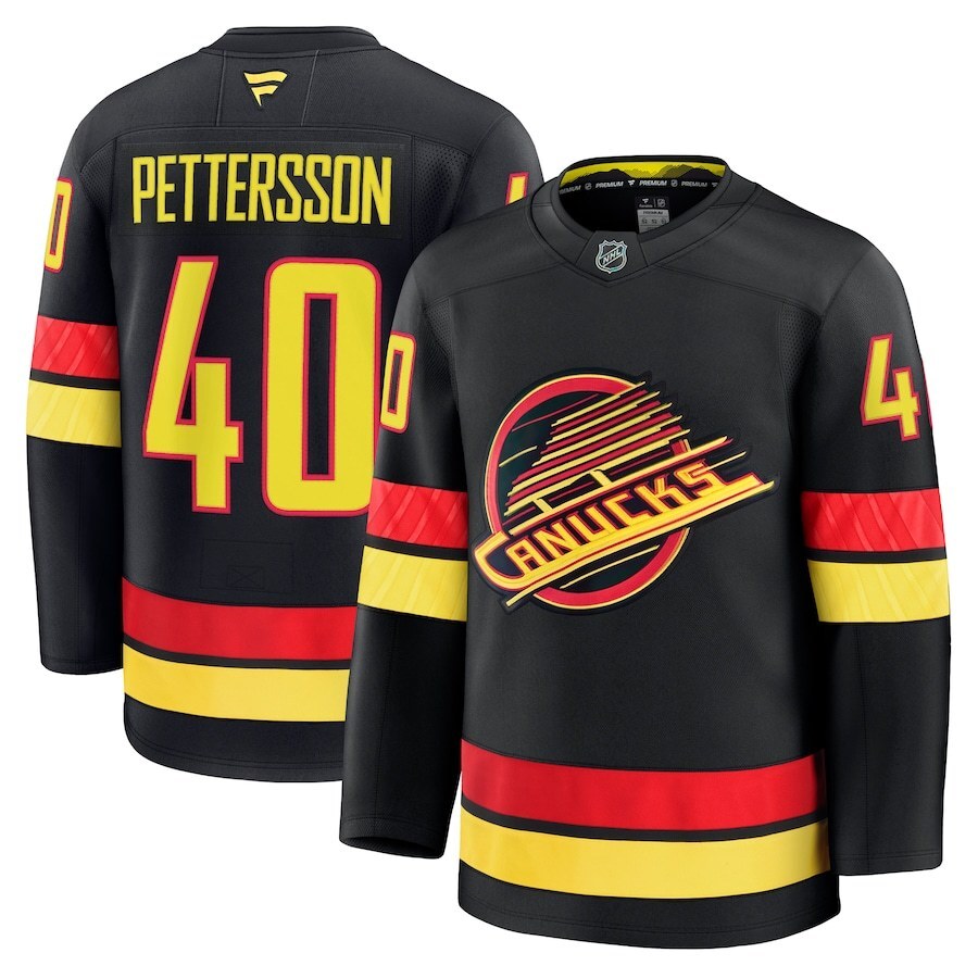 Vancouver Canucks #40 Elias Pettersson Alternate Premium Jersey - Black Hockey Jersey hockey jersey product view 1