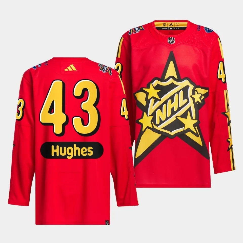 Vancouver Canucks #43 Quinn Hughes 2024 NHL All-Star Red Hockey Jersey hockey jersey product view 1
