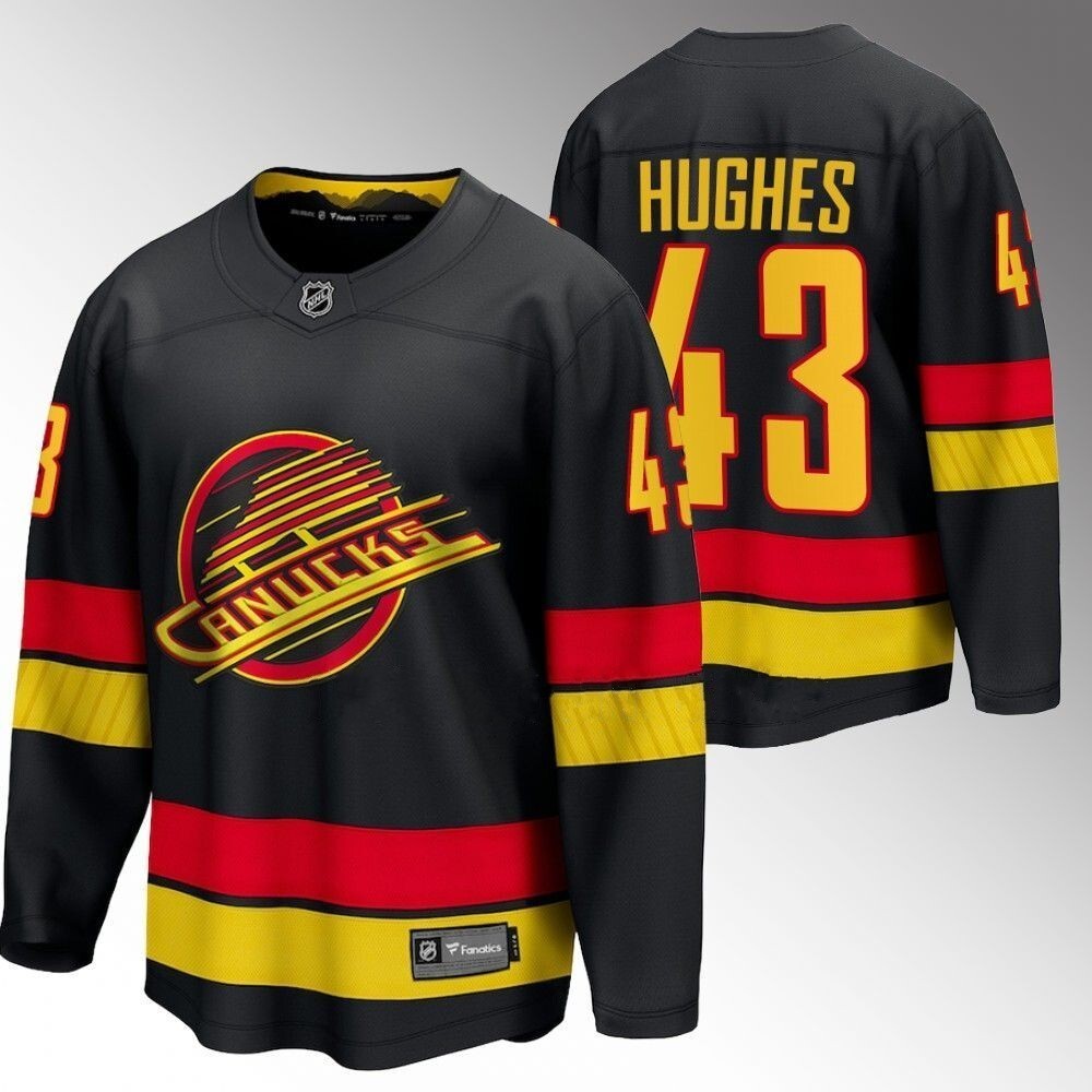 Vancouver Canucks #43 Quinn Hughes Black 2023-24 Alternate Hockey Jersey hockey jersey product view 1