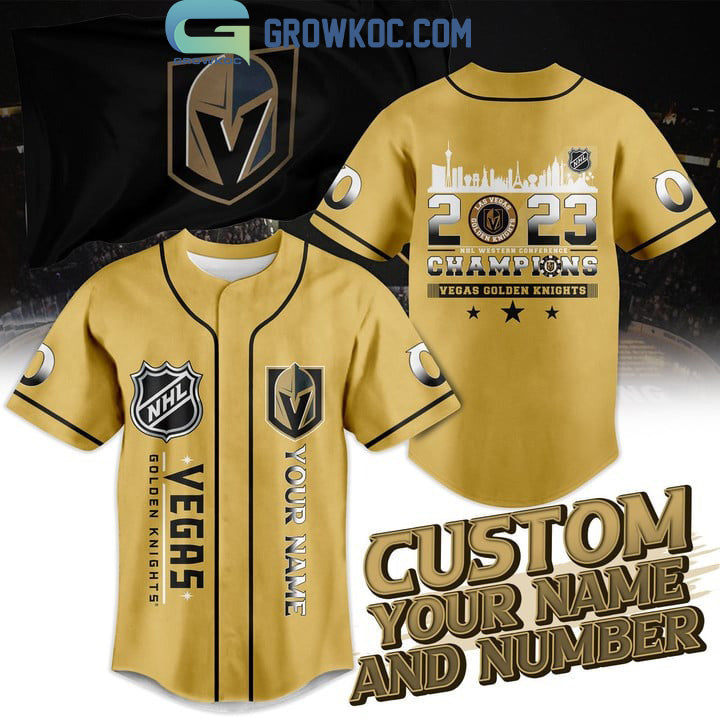 Vegas Golden Knights NHL Western Conference Champions 2023 Gold Baseball Jersey hockey jersey product view 1