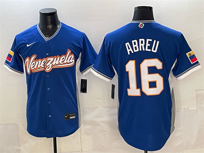 Venezuela Baseball #16 Wilyer Abreu Royal 2026 World Baseball Classic Road Stadium Basketball Jersey baseball jersey product view 1
