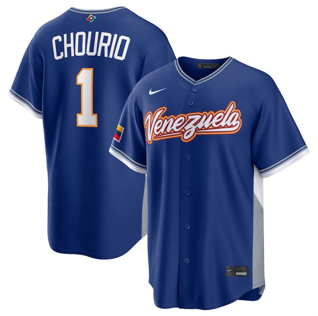 Venezuela Baseball #1 Jackson Chourio Royal 2026 World Baseball Classic Home Baseball Jersey baseball jersey product view 1