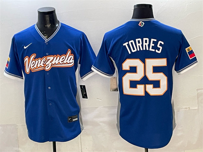 Venezuela Baseball #25 Gleyber Torres Royal 2026 World Baseball Classic Road Stadium Basketball Jersey baseball jersey product view 1
