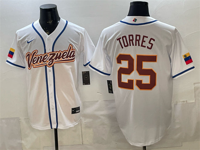 Venezuela Baseball #25 Gleyber Torres White 2026 World Baseball Classic Home Stadium Basketball Jersey baseball jersey product view 1