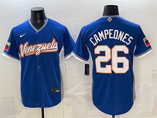 Venezuela Baseball #26 Campeones Royal 2026 World Baseball Classic Road Stadium Basketball Jersey baseball jersey product view 1
