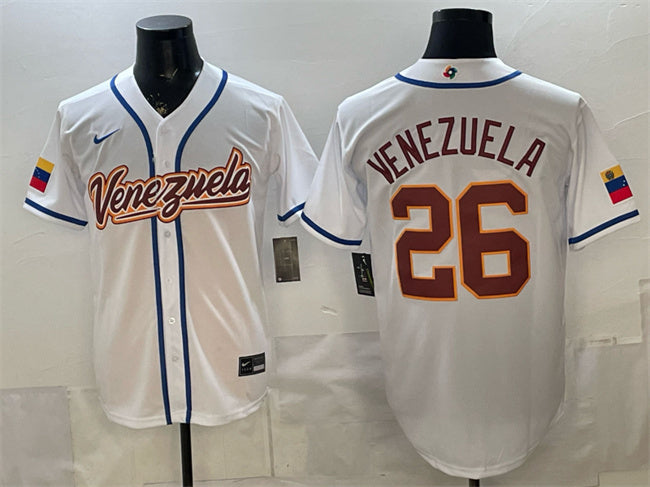 Venezuela Baseball #26 Venezuela White 2026 World Baseball Classic Home Stadium Basketball Jersey baseball jersey product view 1