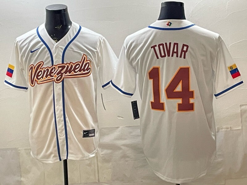 Venezuela baseball #14 Tovar white 2026 world baseball classic 26 World Cup Soccer Jersey baseball jersey product view 1