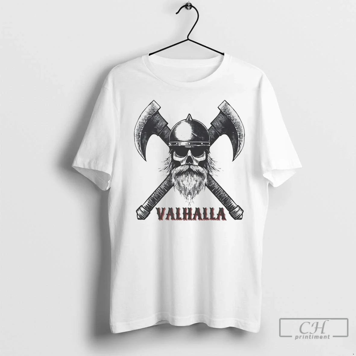 Viking Valhalla Skull Crosses Axe T Shirts Unisex T-shirt, Sweatshirt, Hoodie, Long Sleeve Tee - T-Shirt, Sweatshirt, Hoodie
