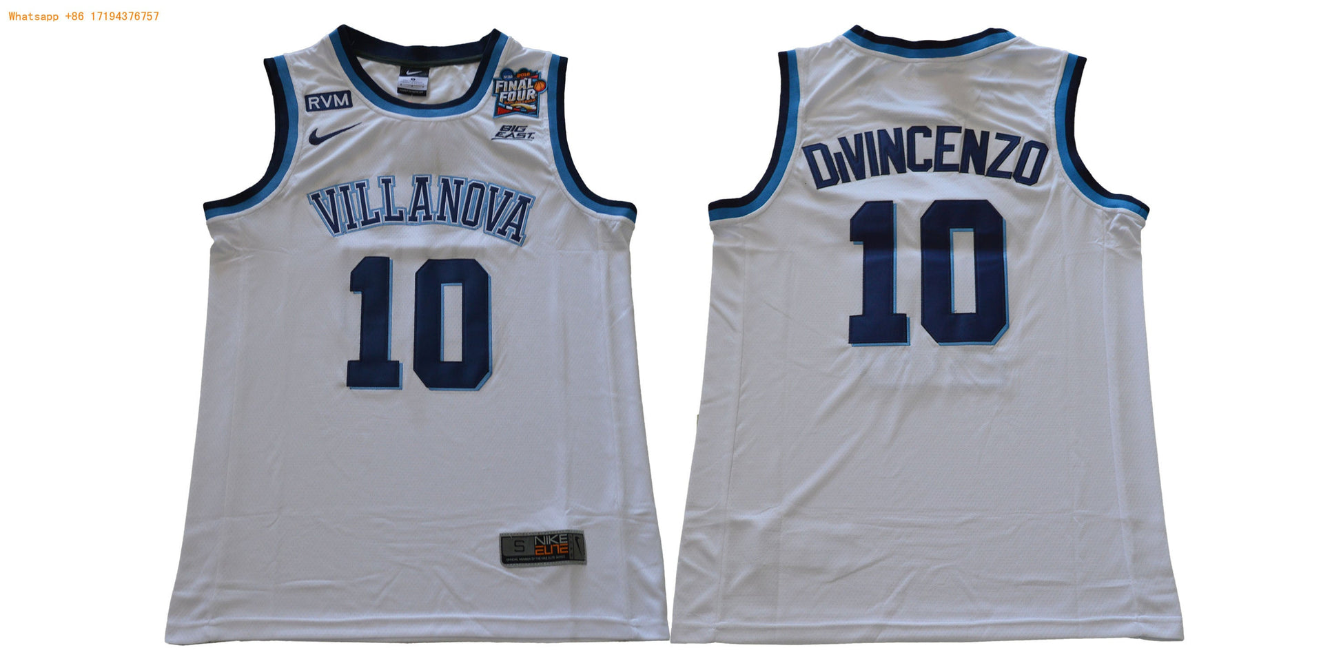 Villanova DIVINCENZO 10 White College Football Jersey football jersey product view 1
