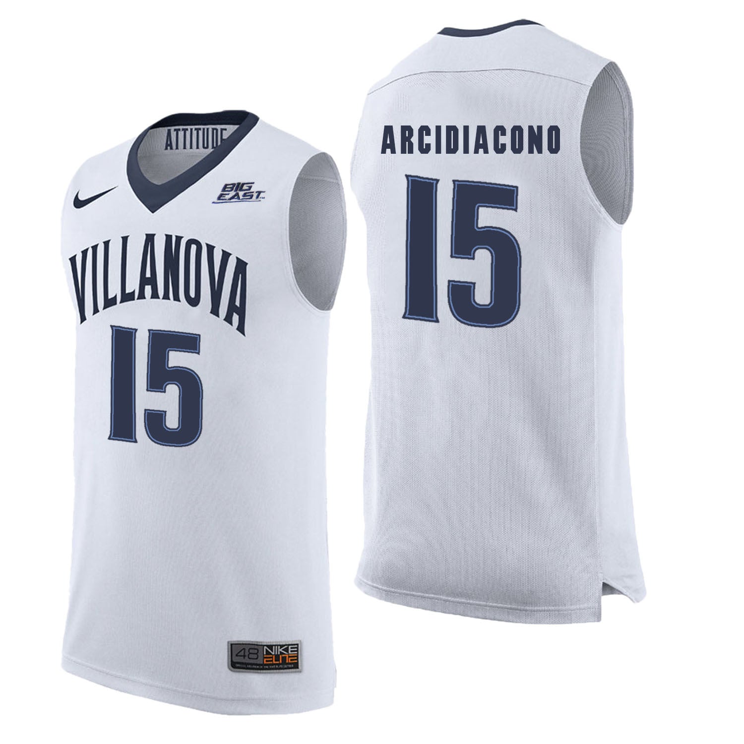 Villanova Wildcats Arcidiacono 15 White College Football Jersey football jersey product view 1