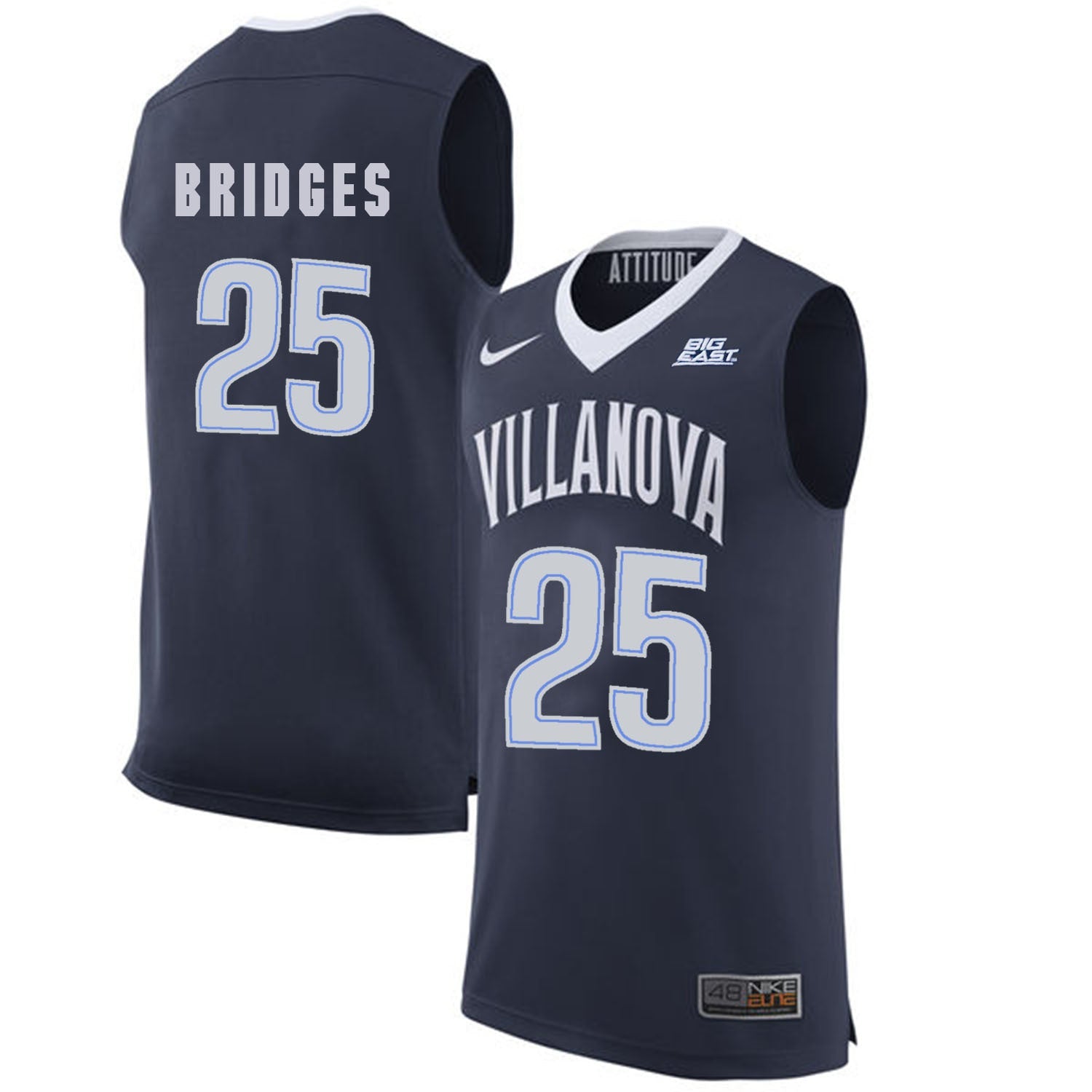 Villanova Wildcats Bridges 25 Navy College Football Jersey football jersey product view 1