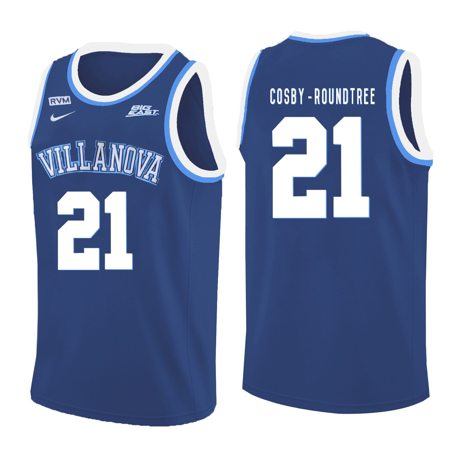 Villanova Wildcats Cosby-Roundtree 21 Crew Neck Navy College Football Jersey football jersey product view 1