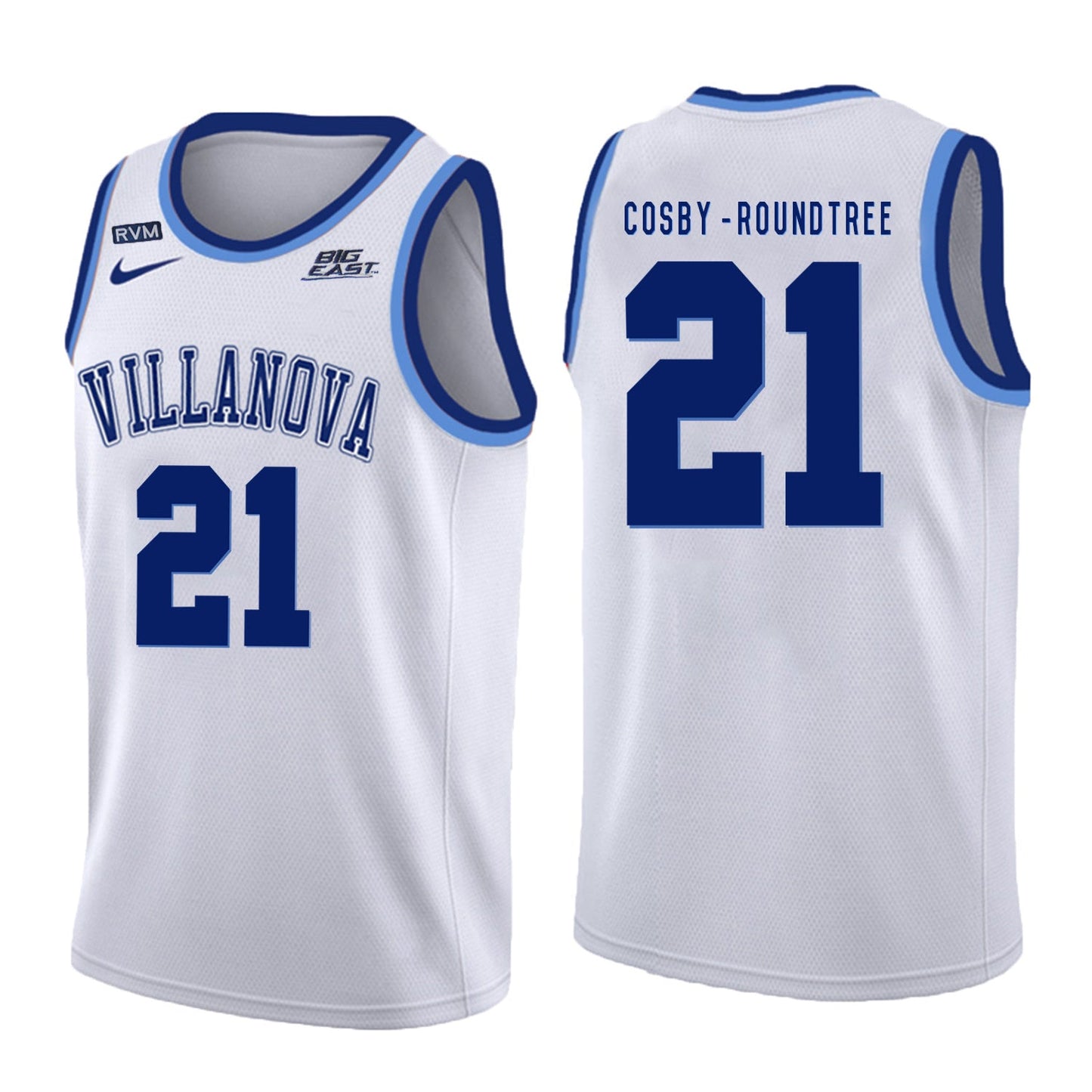 Villanova Wildcats Cosby-Roundtree 21 Crew Neck White College Football Jersey football jersey product view 1