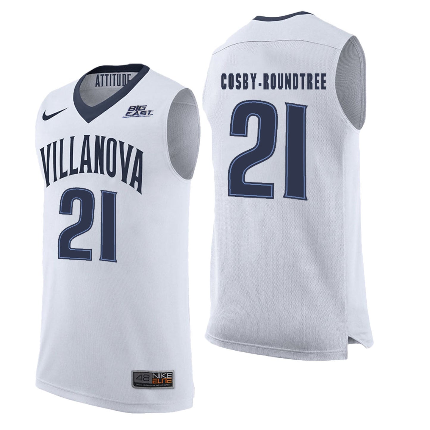 Villanova Wildcats Cosby-Roundtree 21 White College Football Jersey football jersey product view 1