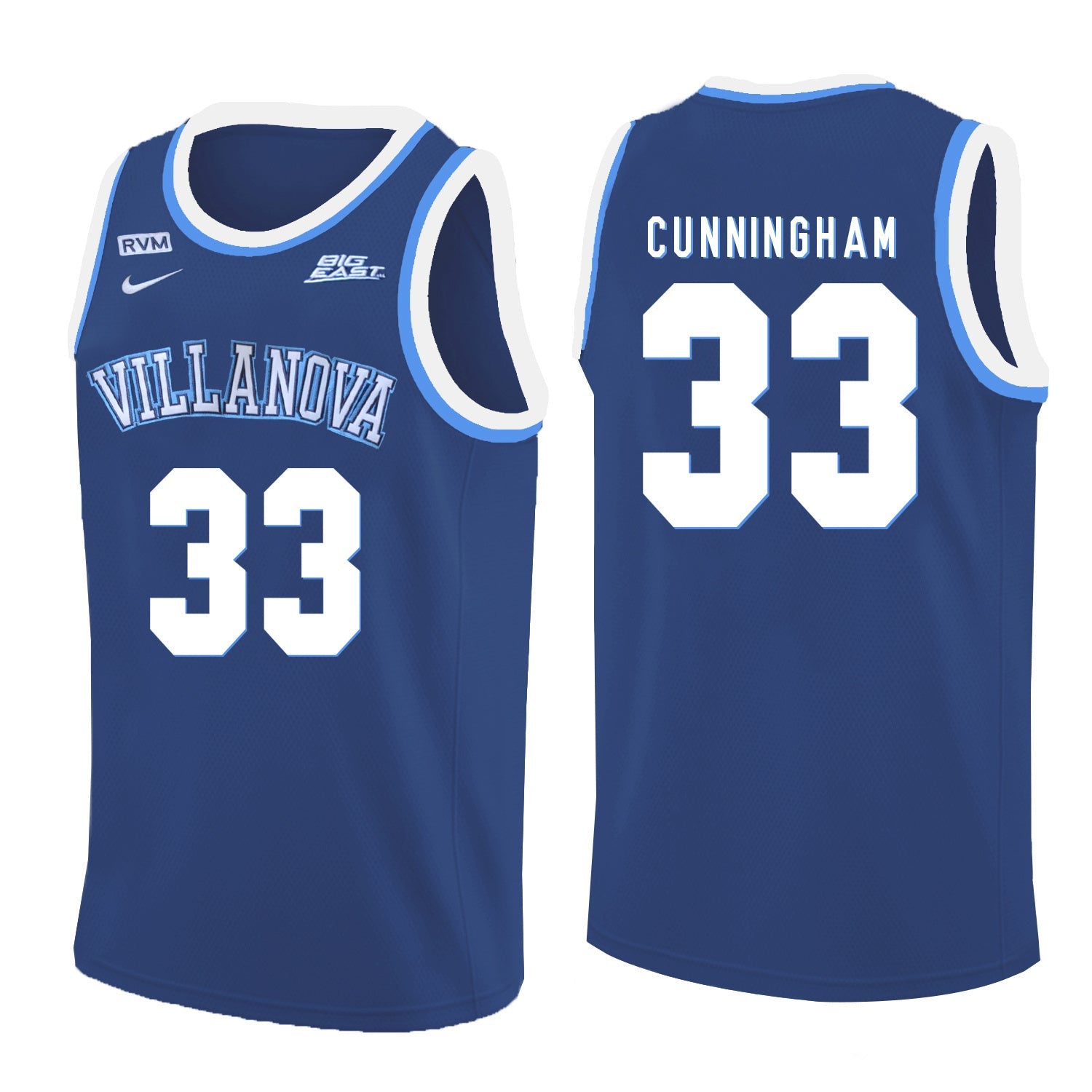 Villanova Wildcats Cunningham 33 Crew Neck Navy College Football Jersey football jersey product view 1