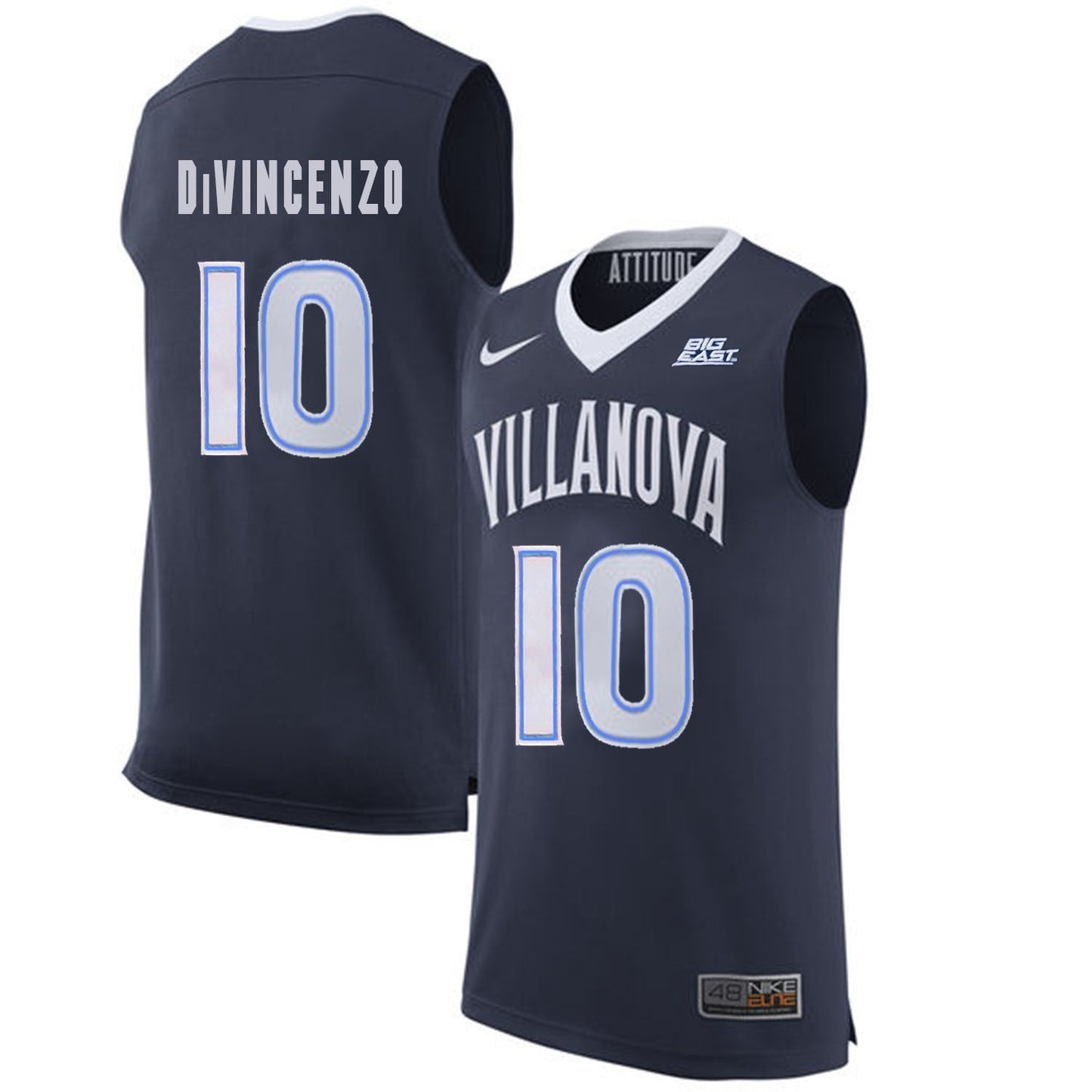 Villanova Wildcats DiVincenzo 10 Navy College Football Jersey football jersey product view 1