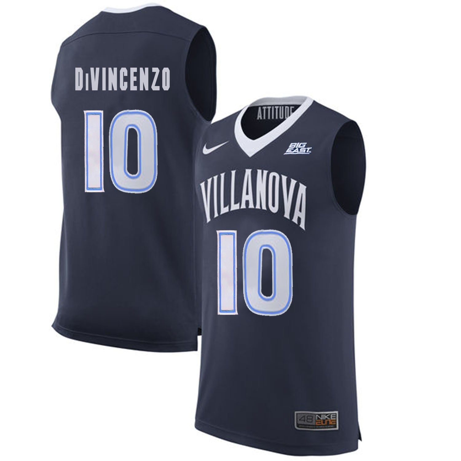 Villanova Wildcats DiVincenzo 10 Navy College Football Jersey football jersey product view 1