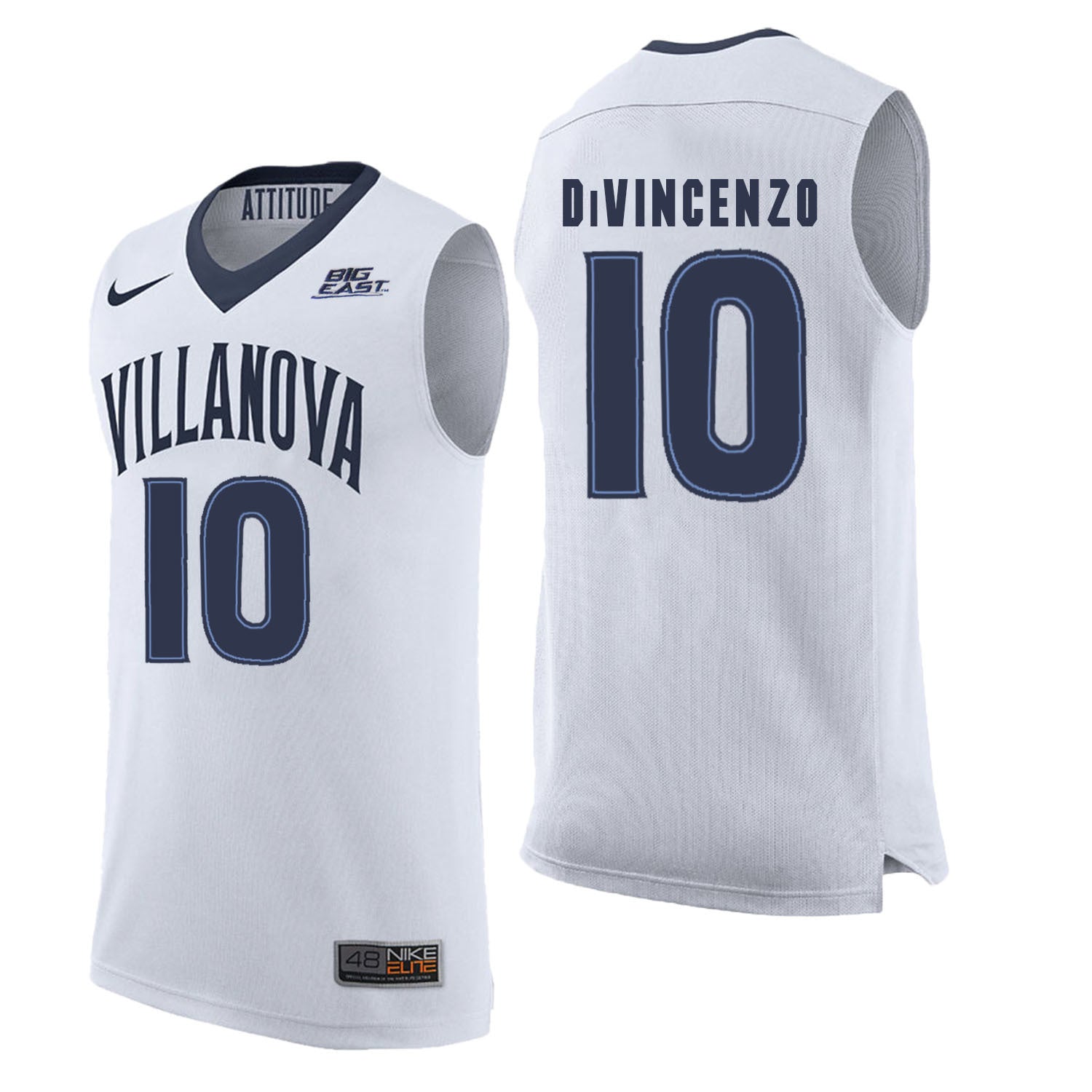 Villanova Wildcats DiVincenzo 10 White College Football Jersey football jersey product view 1