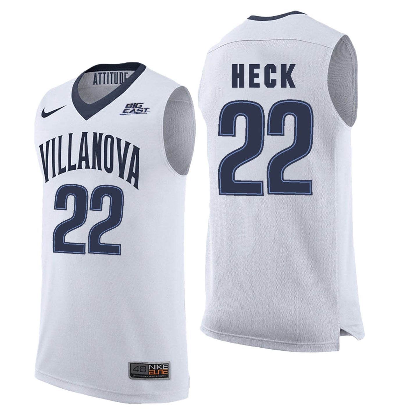 Villanova Wildcats Heck 22 White College Football Jersey football jersey product view 1