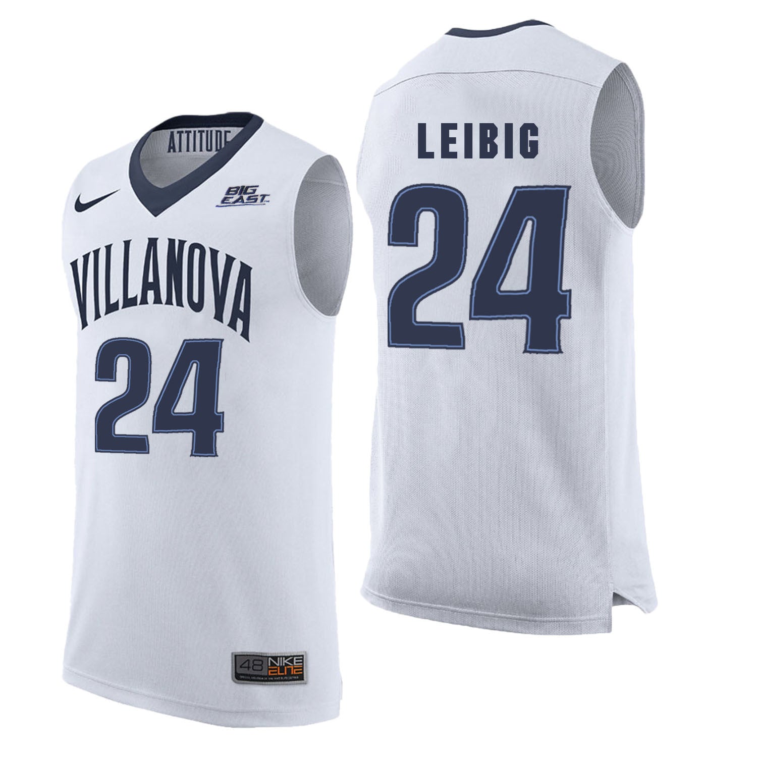 Villanova Wildcats Leibig 24 White College Football Jersey football jersey product view 1