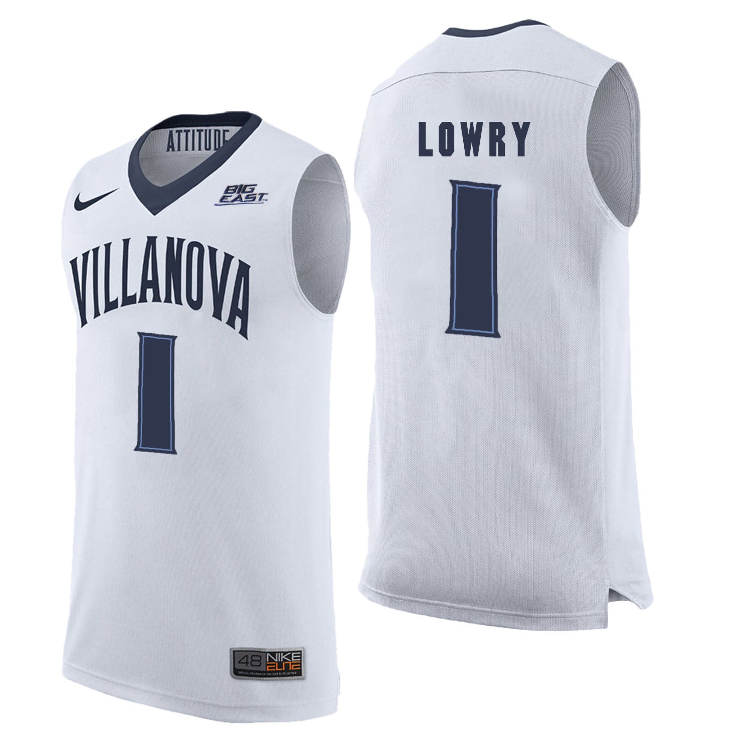 Villanova Wildcats Lowry 1 White College Football Jersey football jersey product view 1