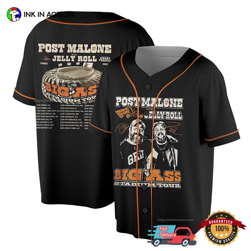 Vintage Post Malone Big Ass Stadium Tour Baseball Jersey baseball jersey product view 1