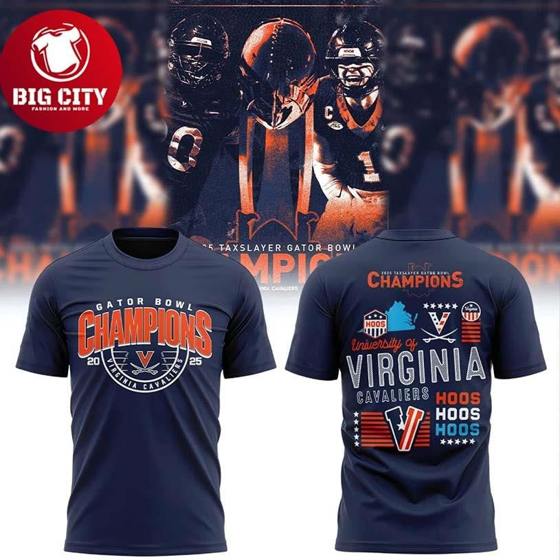 Virginia Cavaliers 2025 TaxSlayer Gator Bowl Champions Blue Two Sided Shirt Unisex T-shirt, Sweatshirt, Hoodie, Long Sleeve Tee - T-Shirt, Sweatshirt, Hoodie