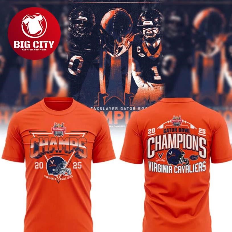 Virginia Cavaliers 2025 TaxSlayer Gator Bowl Champions Two Sided Shirt Unisex T-shirt, Sweatshirt, Hoodie, Long Sleeve Tee - T-Shirt, Sweatshirt, Hoodie