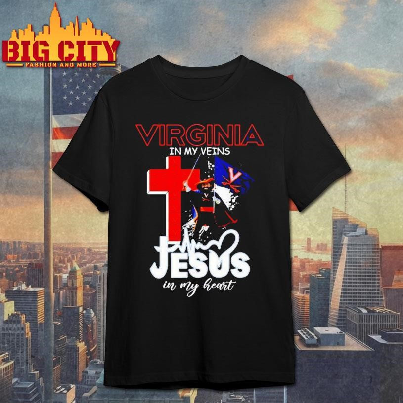 Virginia Cavaliers In My Veins Jesus In My Heart Mascot Shirt Unisex T-shirt, Sweatshirt, Hoodie, Long Sleeve Tee - T-Shirt, Sweatshirt, Hoodie