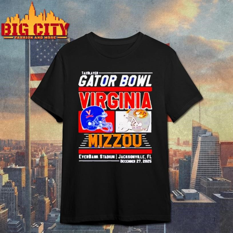 Virginia Cavaliers Vs Missouri Tigers 2025 Gator Bowl Helmet Shirt Unisex T-shirt, Sweatshirt, Hoodie, Long Sleeve Tee - T-Shirt, Sweatshirt, Hoodie