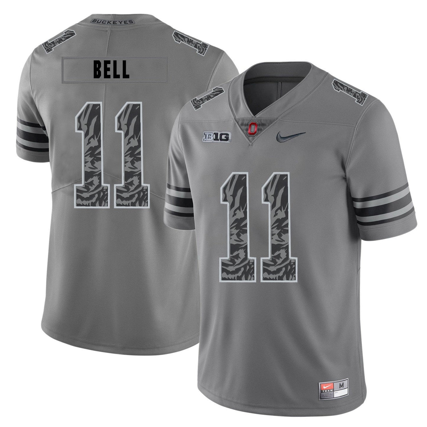 Vonn Bell 11 Pattern Dark Gray College Football Jersey football jersey product view 1