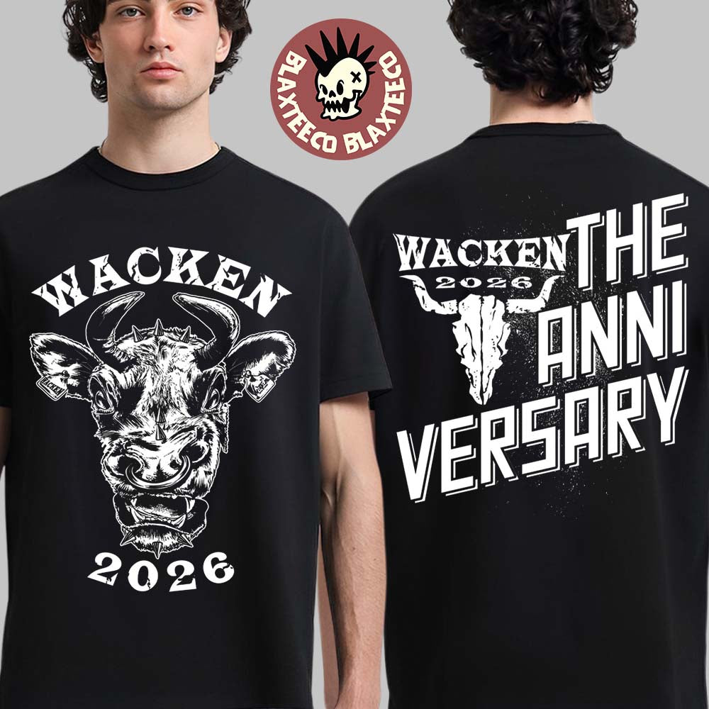 Wacken Open Air 2026 Festival Merch Angry Cow The Anniversary T-Shirt Unisex T-shirt, Sweatshirt, Hoodie, Long Sleeve Tee - T-Shirt, Sweatshirt, Hoodie