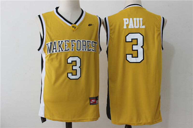 Wake Forest University #3 Chris Paul Chris · Paul 3 # Yellow Jersey Style 2 College Football Jersey football jersey product view 1