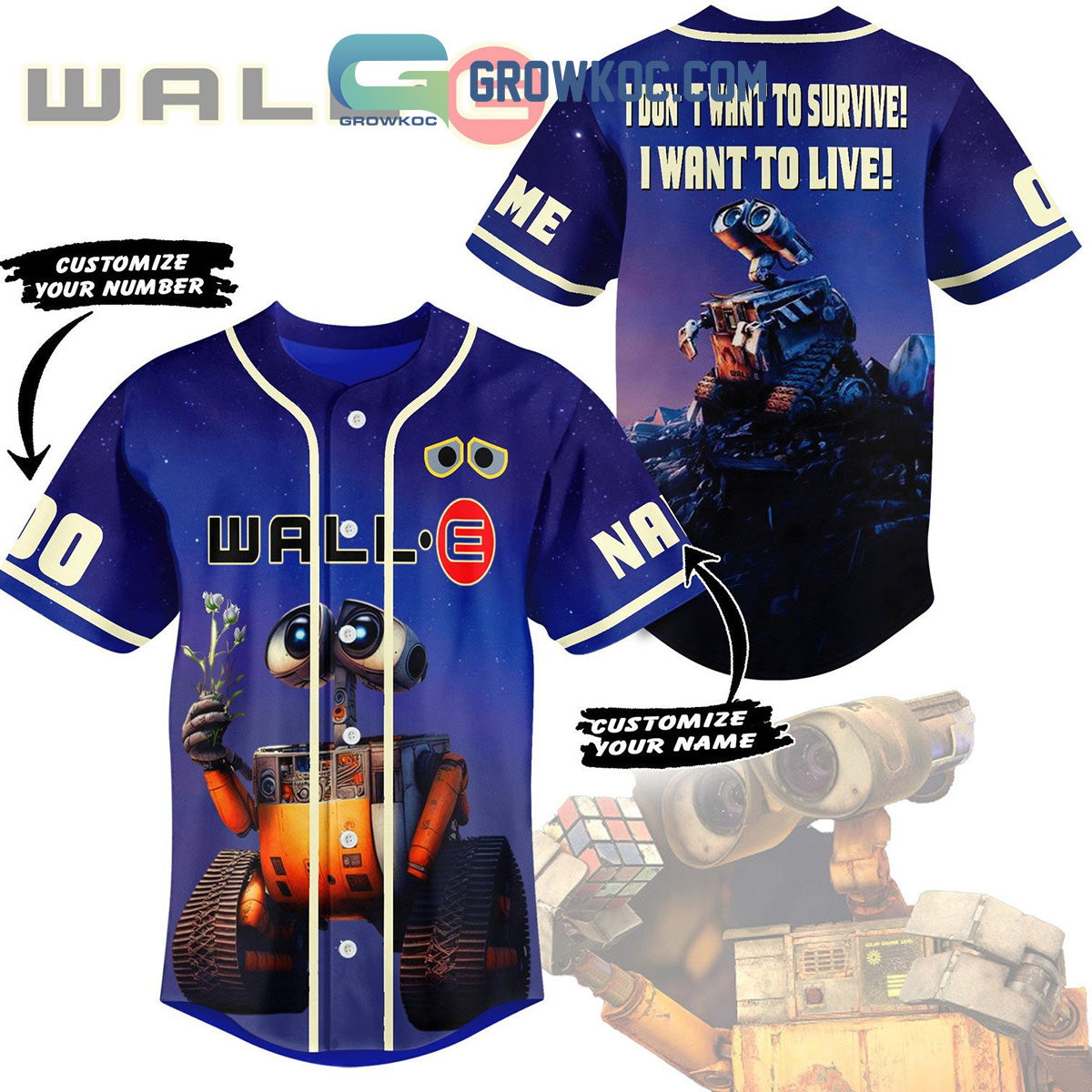Wall-E I Don’t Want To Survive I Want To Live Fan Personalized Baseball Jersey baseball jersey product view 1